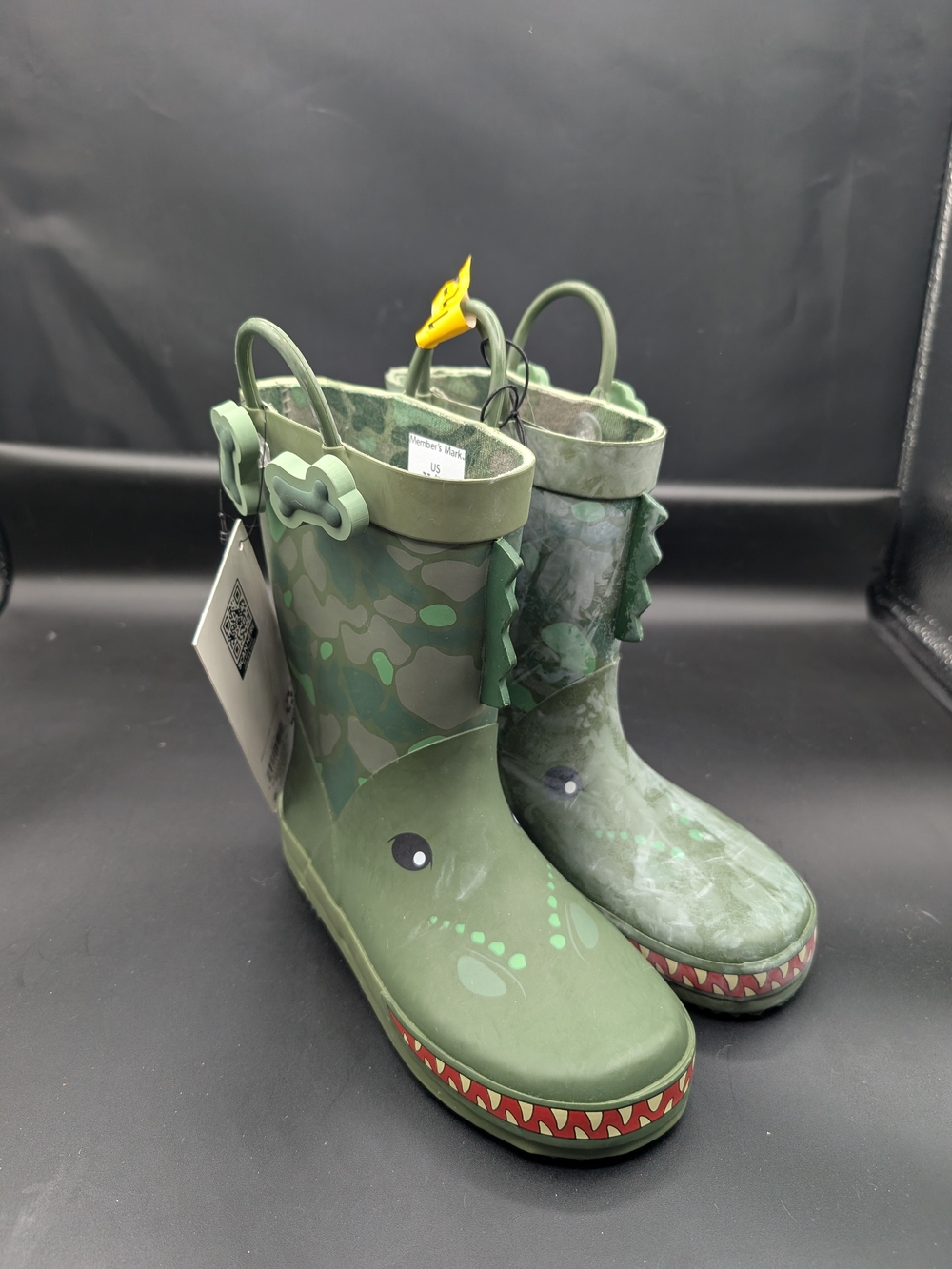 Kids Green Dino Rain & Snow Boots with Easy-Grab Handles